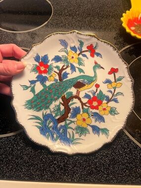 Decorative Peacock Floral Porcelain Plate